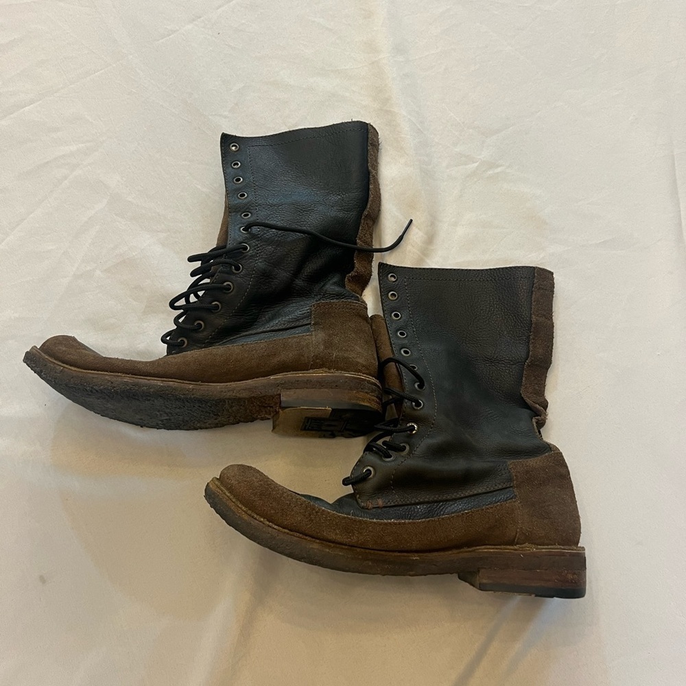 FRYE Owen Fold Over or Lace Up Leather Boots, Size 9.5.